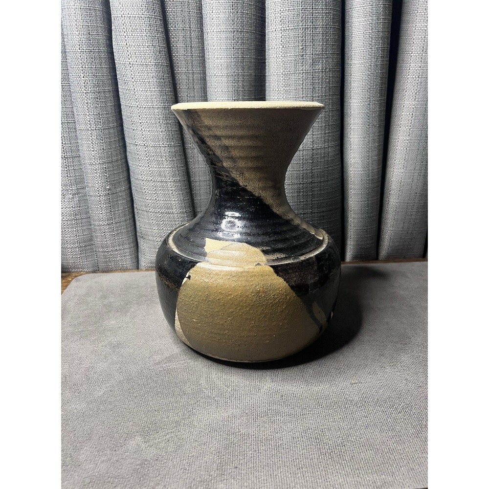 VTG Handmade Studio Pottery Large Vase Rustic Brown Tones Artist Signed
